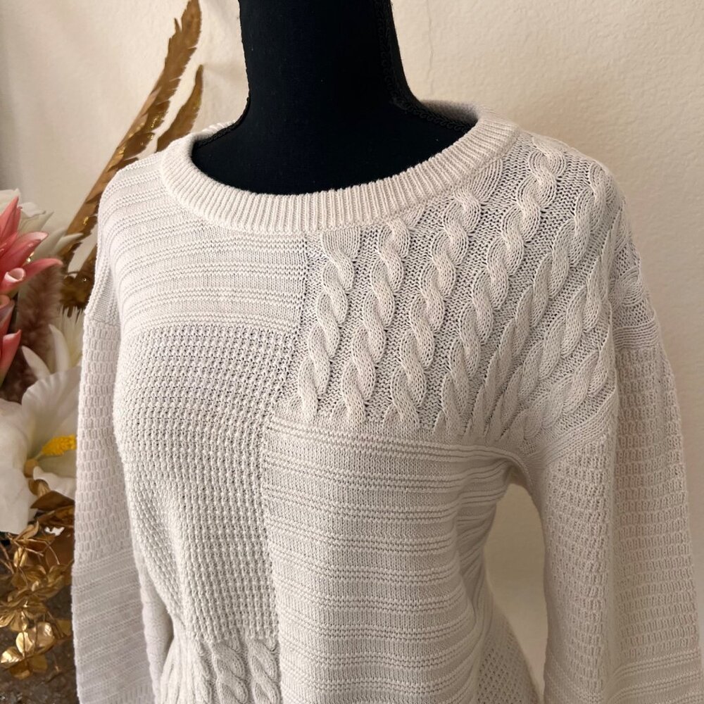 Cream White Knit Cottagecore Sweater Womens L - Picture 2 of 9